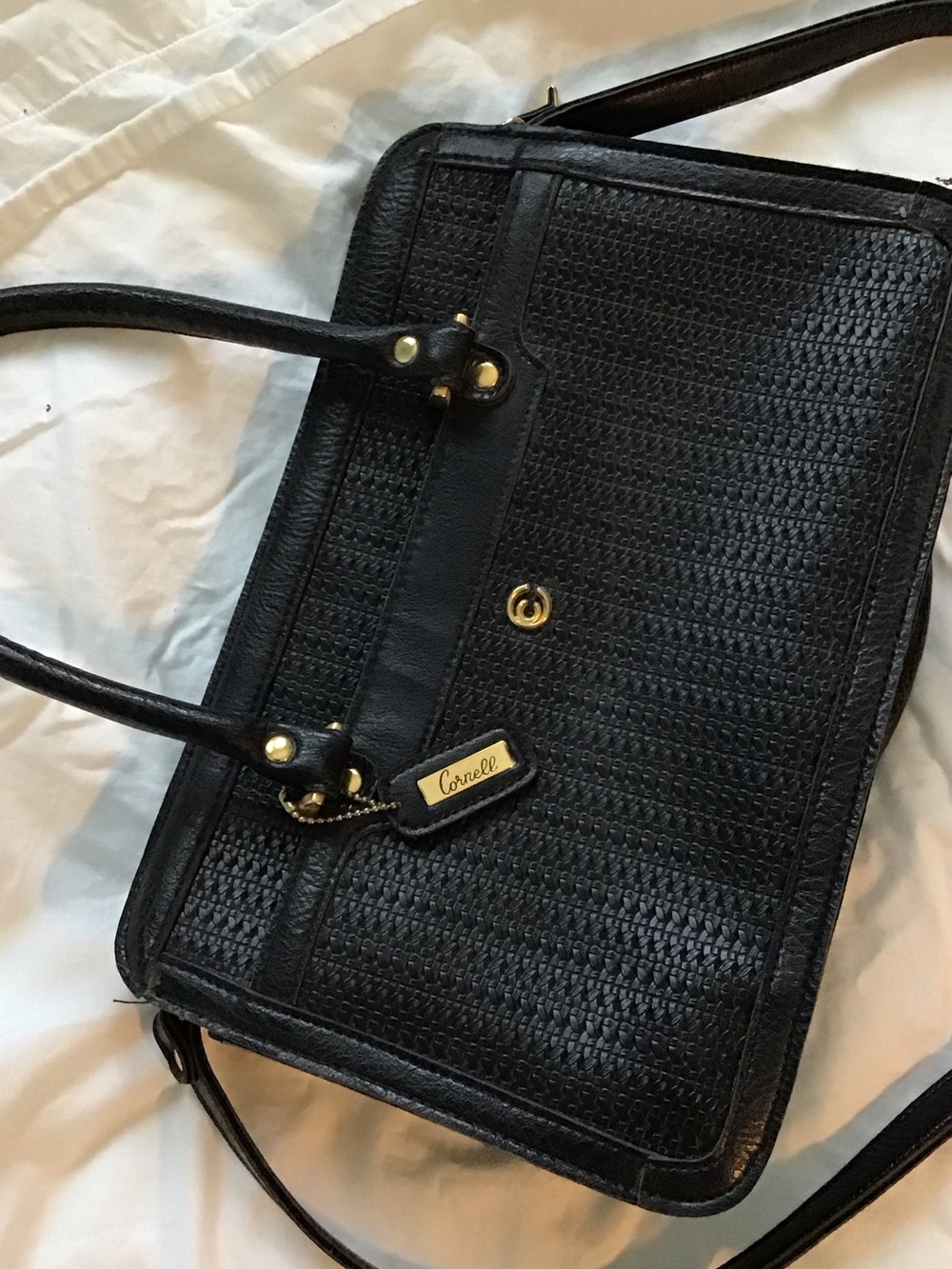 April Cornell Black Woven Shoulder Bag with Gold Hardware